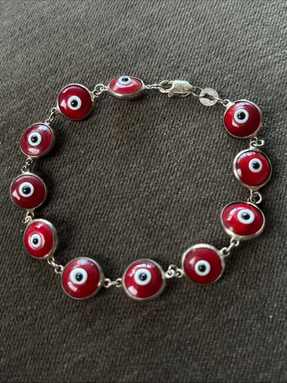 .925 Sterling Silver EVIL EYE BRACELET 8” Red Black White. Ward off bad mojo